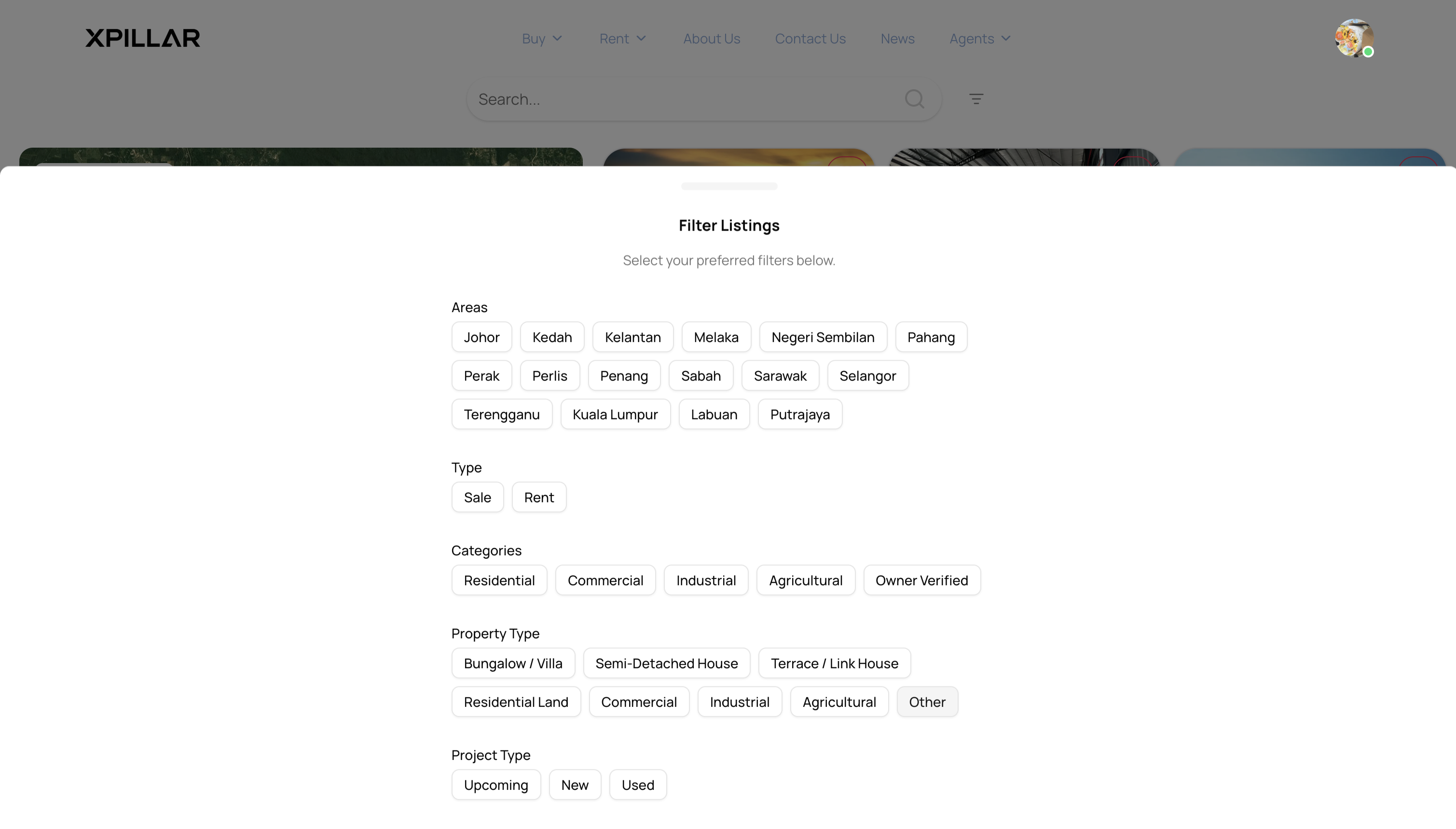 Xpillar Client Site: filter property